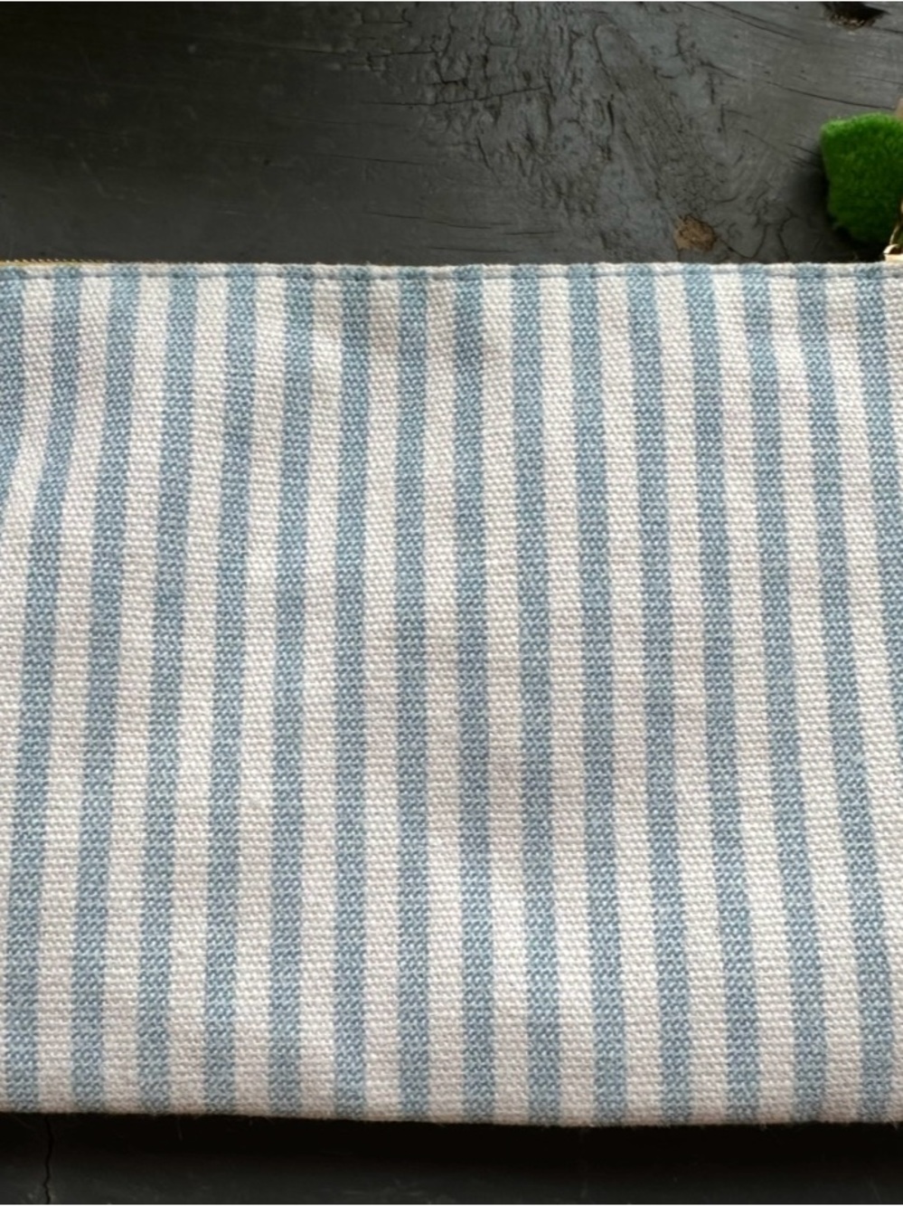 Ipsy Striped Blue and White Canvas Pouch with Peach on Zipper- NEW! - Picture 5 of 9
